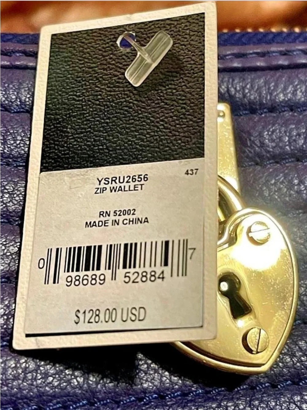 Juicy Couture Quilted Leather Padlock Zip Wallet Indigo Berry Purple NWT